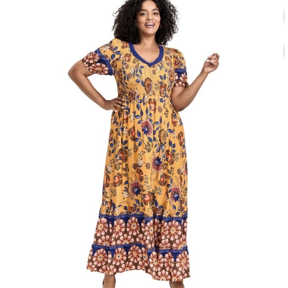Avenue Floral Maxi Dress V-Neck Cobalt Multicolored Womens 26/28 Cottage Boho - Picture 7 of 8